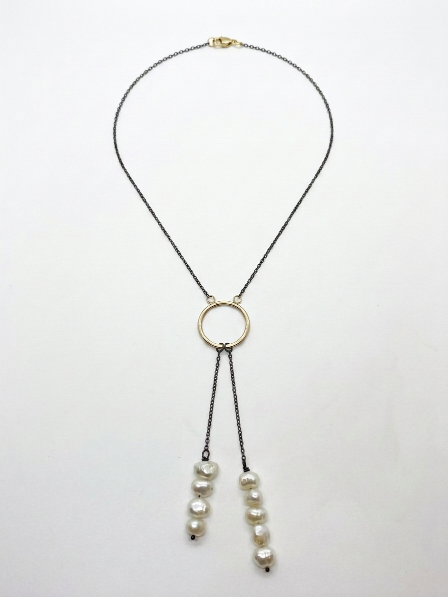 Tara Elaina Jewelry Modern Pearl Gold Lariat Necklace — view 1