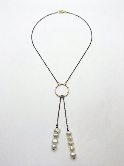 Tara Elaina Jewelry Modern Pearl Gold Lariat Necklace — view 1
