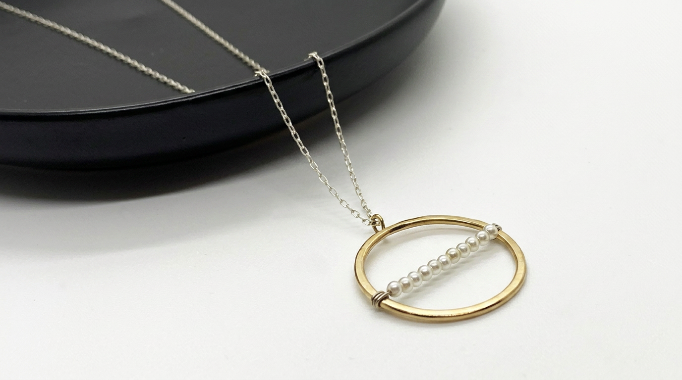Modern Pearl Gold Pendant Necklace — view 2