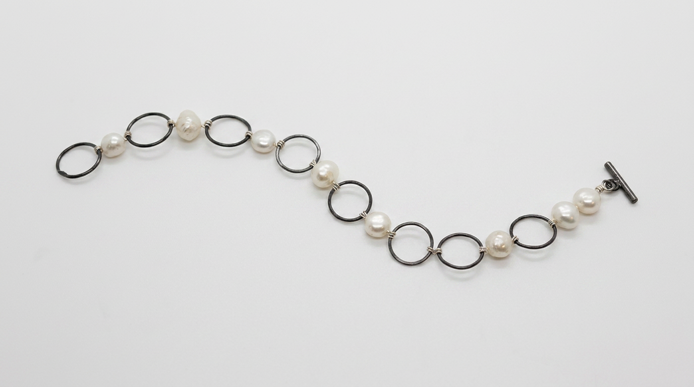 Modern Pearl Silver Chain Bracelet — Small 6" — view 1