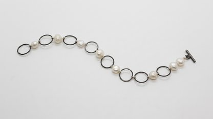 Modern Pearl Silver Chain Bracelet — Small 6" — view 1