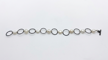 Modern Pearl Silver Chain Bracelet — Small 6" — view 2