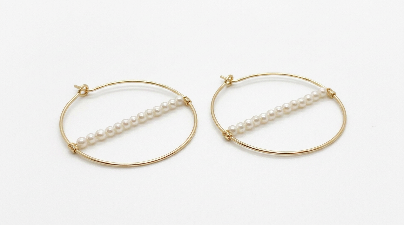 Tara Elaina Jewelry Modern Pearl Gold Hoop Earrings — view 2
