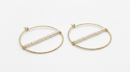 Tara Elaina Jewelry Modern Pearl Gold Hoop Earrings — view 2