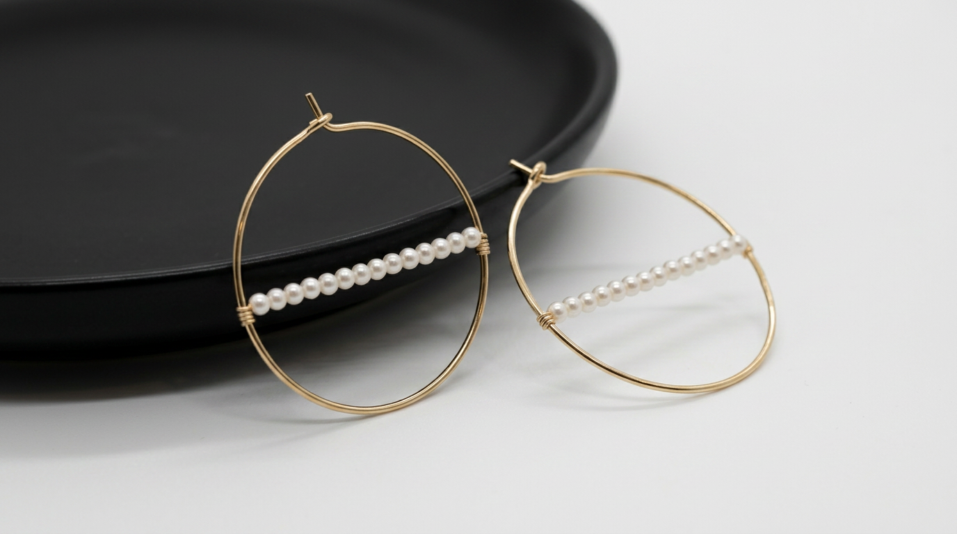 Tara Elaina Jewelry Modern Pearl Gold Hoop Earrings — view 3
