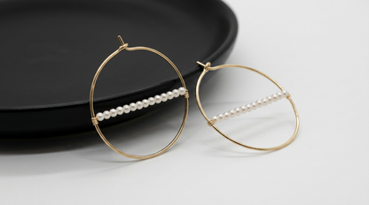 Tara Elaina Jewelry Modern Pearl Gold Hoop Earrings — view 3