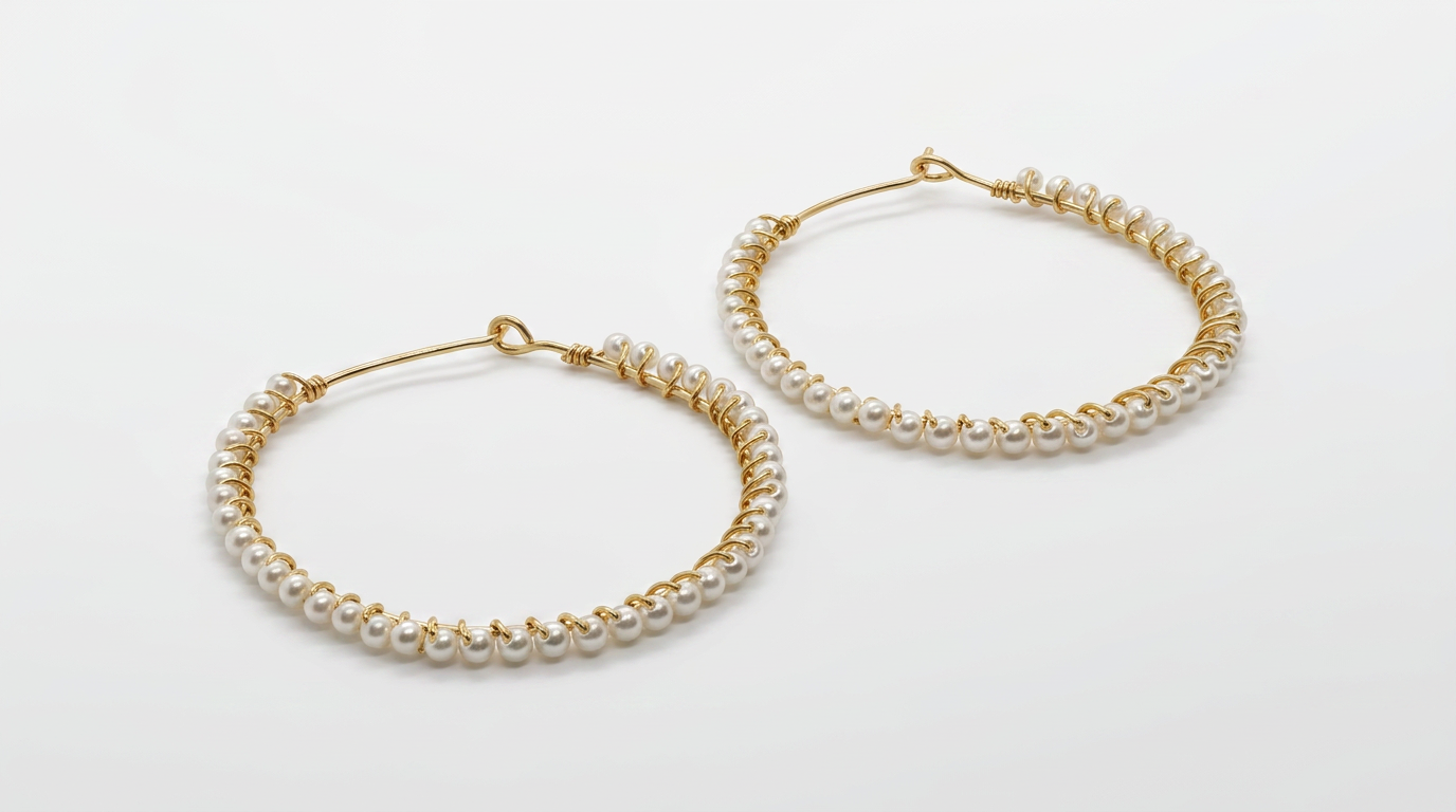 Tara Elaina Jewelry Modern Pearl Gold Wrapped Hoop Earrings — view 1