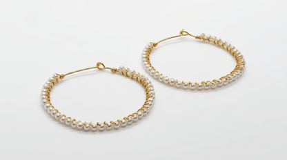 Tara Elaina Jewelry Modern Pearl Gold Wrapped Hoop Earrings — view 1