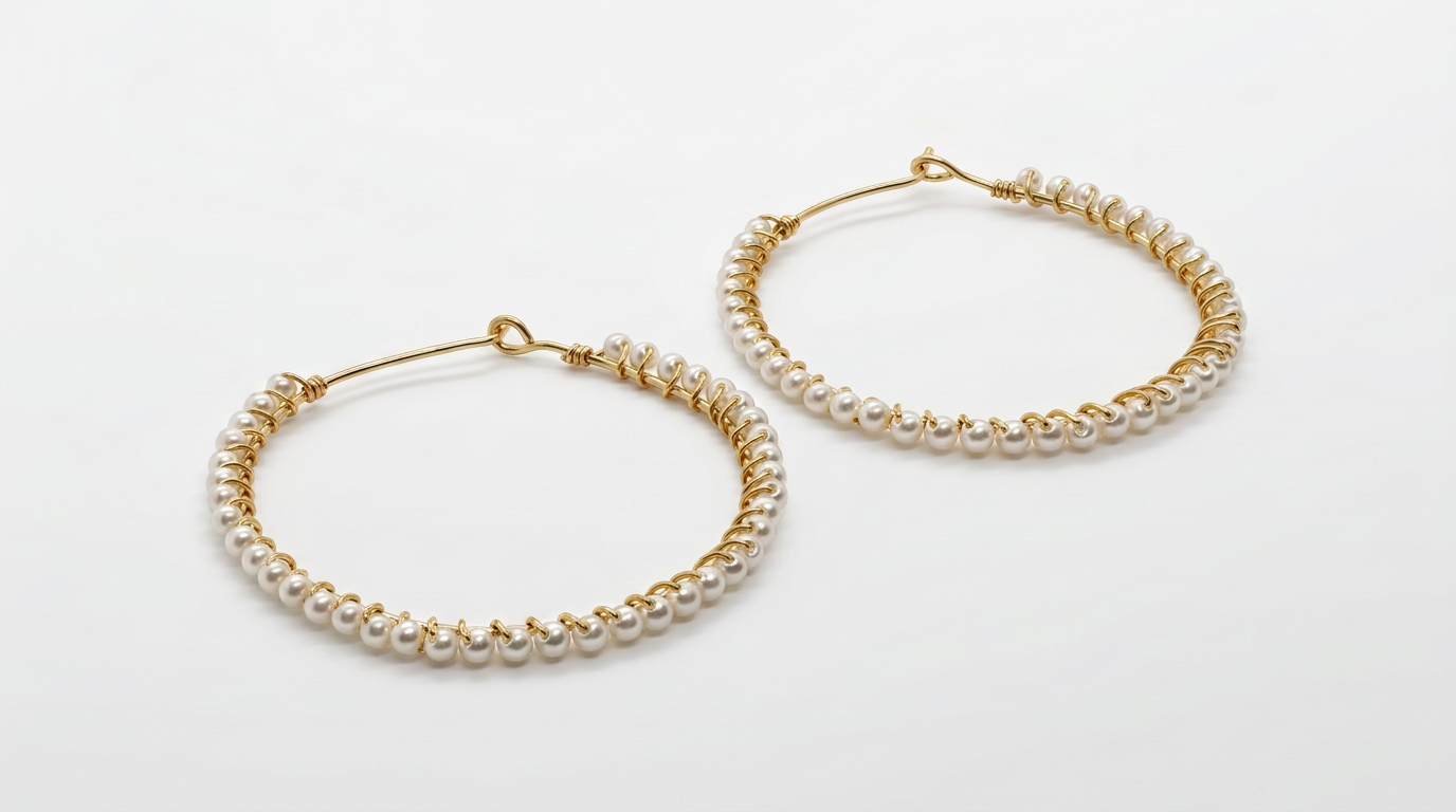 Tara Elaina Jewelry Modern Pearl Gold Wrapped Hoop Earrings — view 2