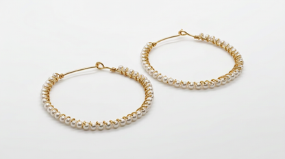 Tara Elaina Jewelry Modern Pearl Gold Wrapped Hoop Earrings — view 2
