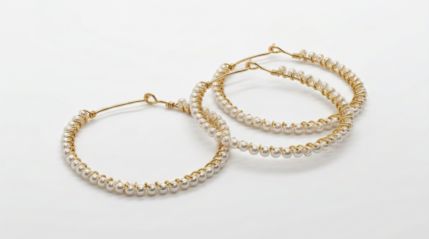 Tara Elaina Jewelry Modern Pearl Gold Wrapped Hoop Earrings — view 3