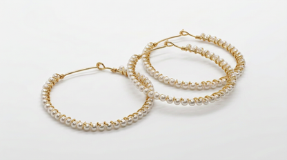 Tara Elaina Jewelry Modern Pearl Gold Wrapped Hoop Earrings — view 3