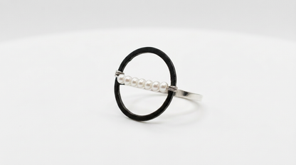 Tara Elaina Jewelry Modern Pearl Oxidized Silver Circle Ring — 4 — view 1