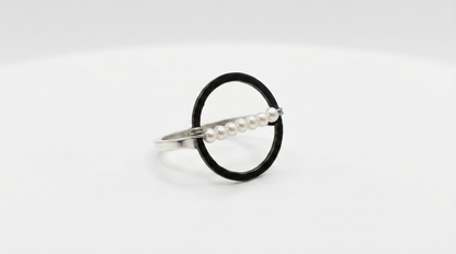 Tara Elaina Jewelry Modern Pearl Oxidized Silver Circle Ring — 4 — view 2