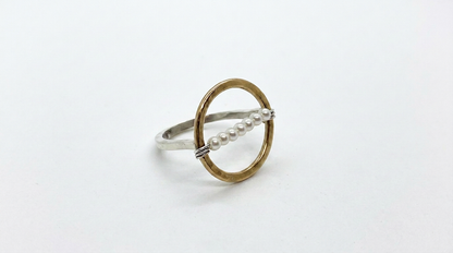Tara Elaina Jewelry Modern Pearl Gold Circle Ring — 4 — view 2