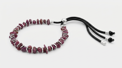 Tara Elaina Jewelry Raw Ruby Adjustable Slider Bracelet — Black leather w/silver accents — view 1