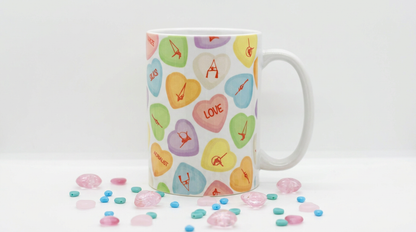 Tara Elaina Jewelry Candy Hearts Aerialist Ceramic Mug — view 1
