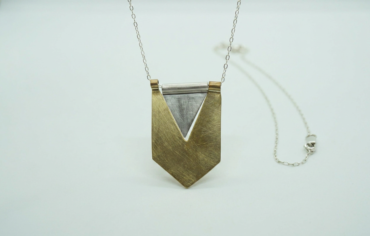Gold and Silver Flag Pendant Necklace — view 1