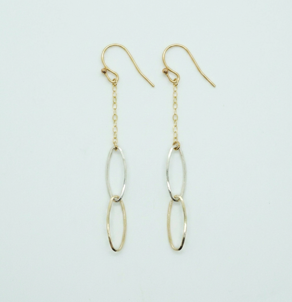 Tara Elaina Jewelry Mixed Metal Silver and Gold Chain Earrings — view 1