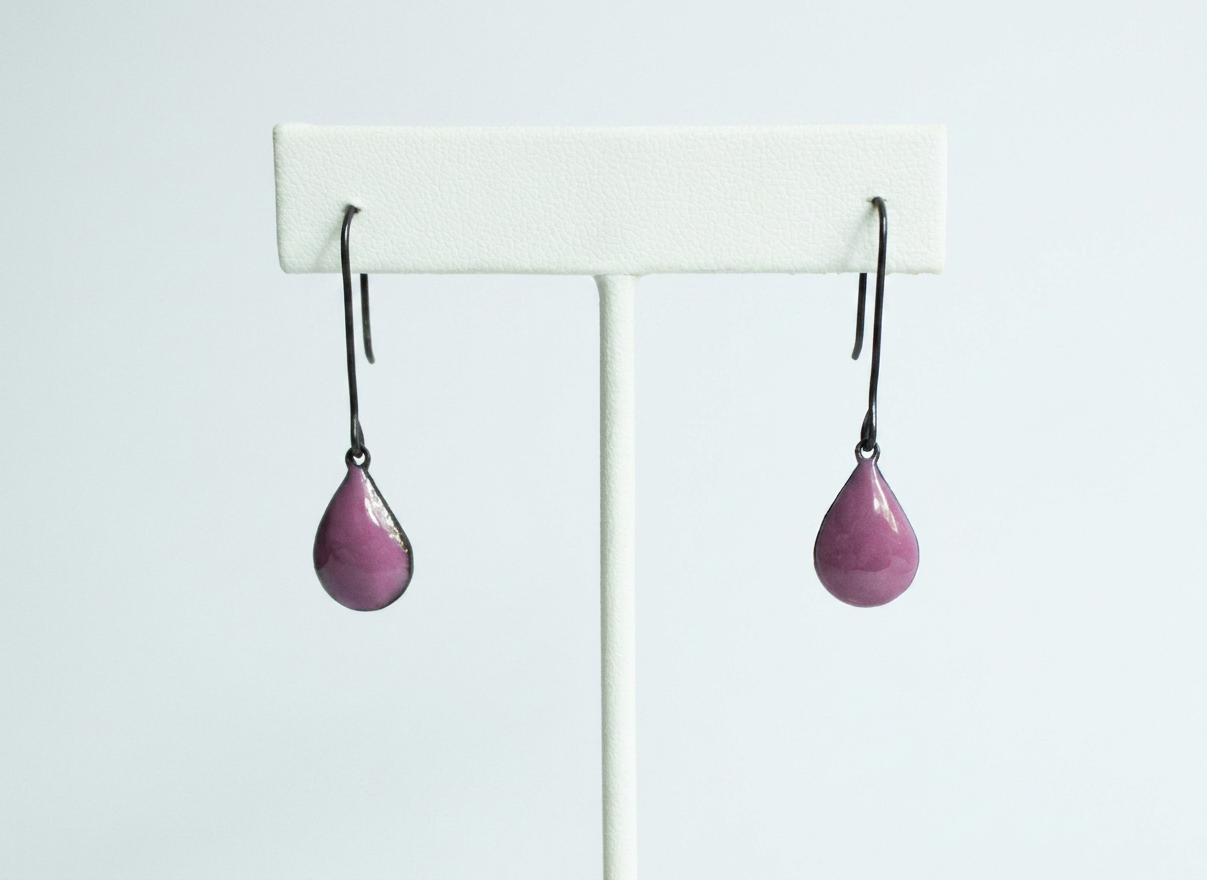 Purple Tear Drop Dangle Earrings — view 1