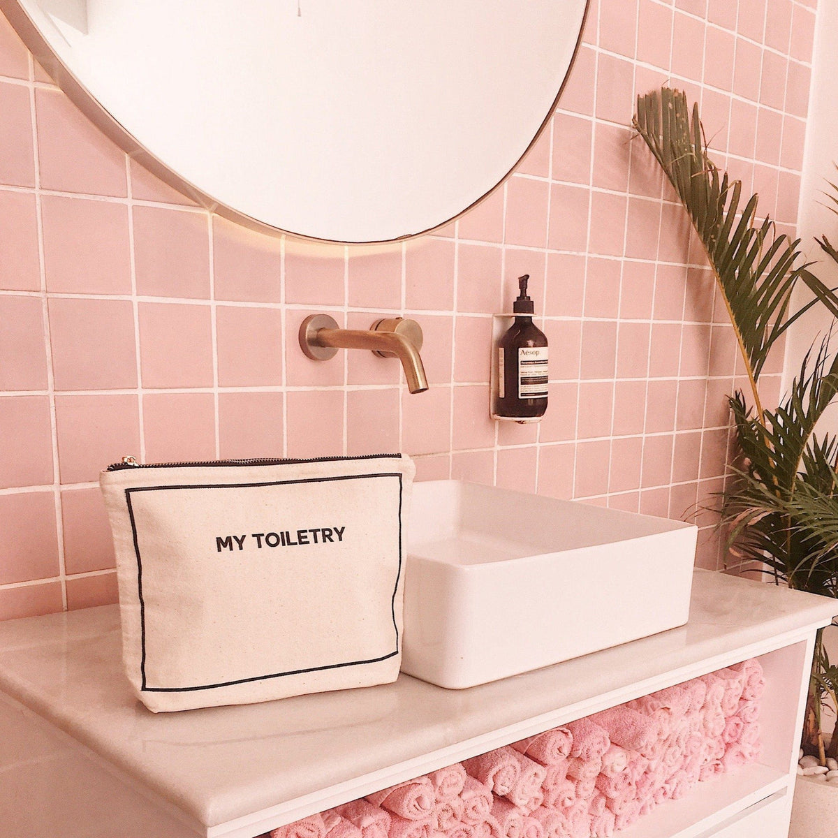 Toiletry Pouch with Coated Lining – Cream
